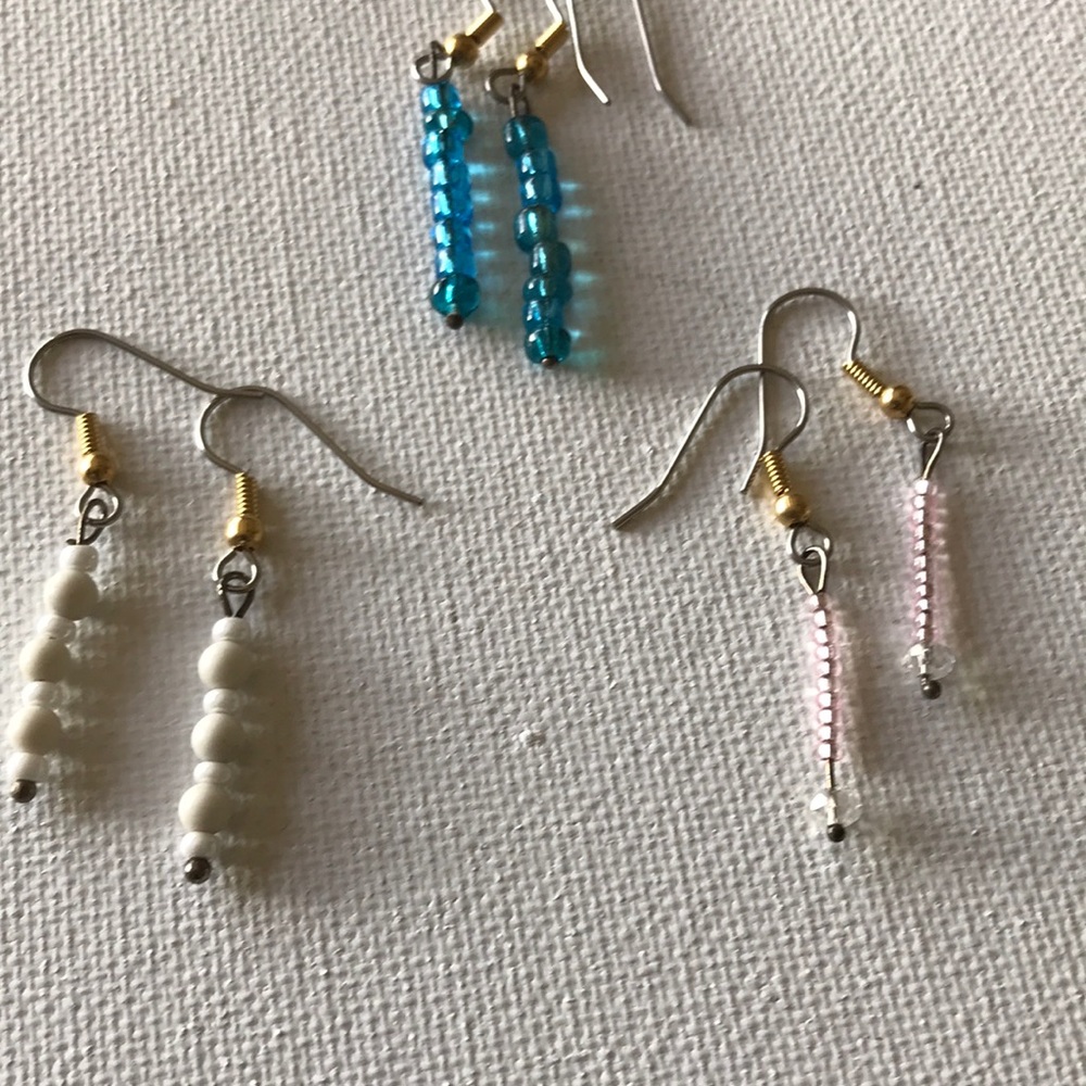 Three pairs earrings made with seed beads